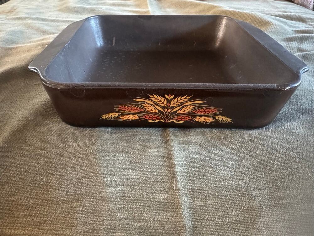 CorningWare Amber Glass 8x8 Square Baking Dish Harvest Wheat Autumn Motif